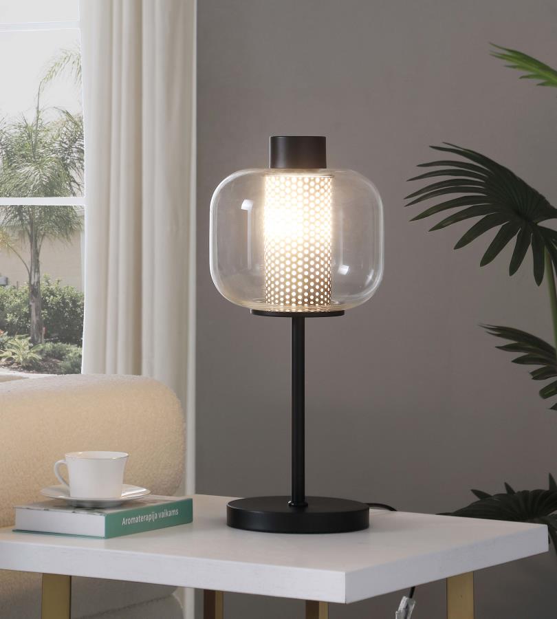 INGRID 22-INCH GLASS SHADE BEDSIDE TABLE LAMP BLACK - Closeout Deal
