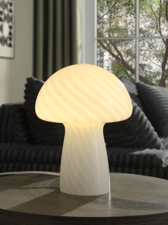 KANABY MUSHROOM SHAPED GLASS BEDSIDE TABLE LAMP WHITE - Closeout Deal