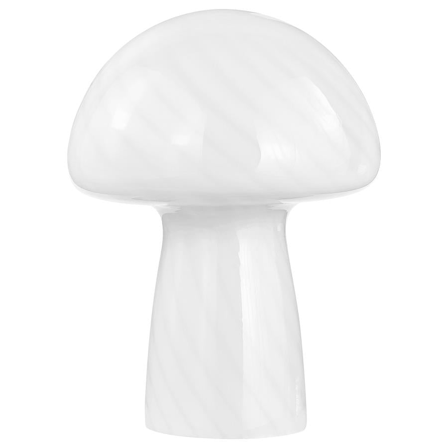 KANABY MUSHROOM SHAPED GLASS BEDSIDE TABLE LAMP WHITE - Closeout Deal