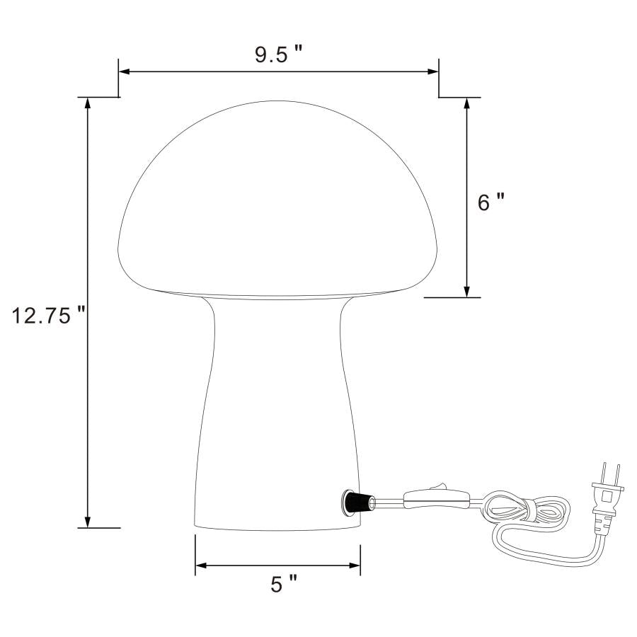 KANABY MUSHROOM SHAPED GLASS BEDSIDE TABLE LAMP WHITE - Closeout Deal