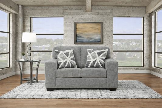 Posh Grey Loveseat - Light Grey Fabric Loveseat