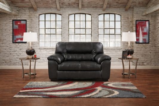 Austin Black Pleather Loveseat - Black Faux Leather Loveseat