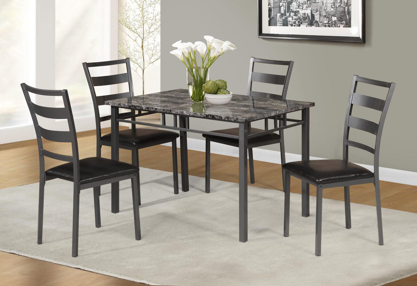 Lacy 5 Piece Grey Faux Marble Dining Set