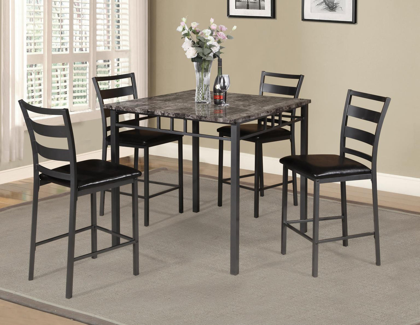 Leslie 5 Piece Grey Faux Marble Pub Height Dining Set