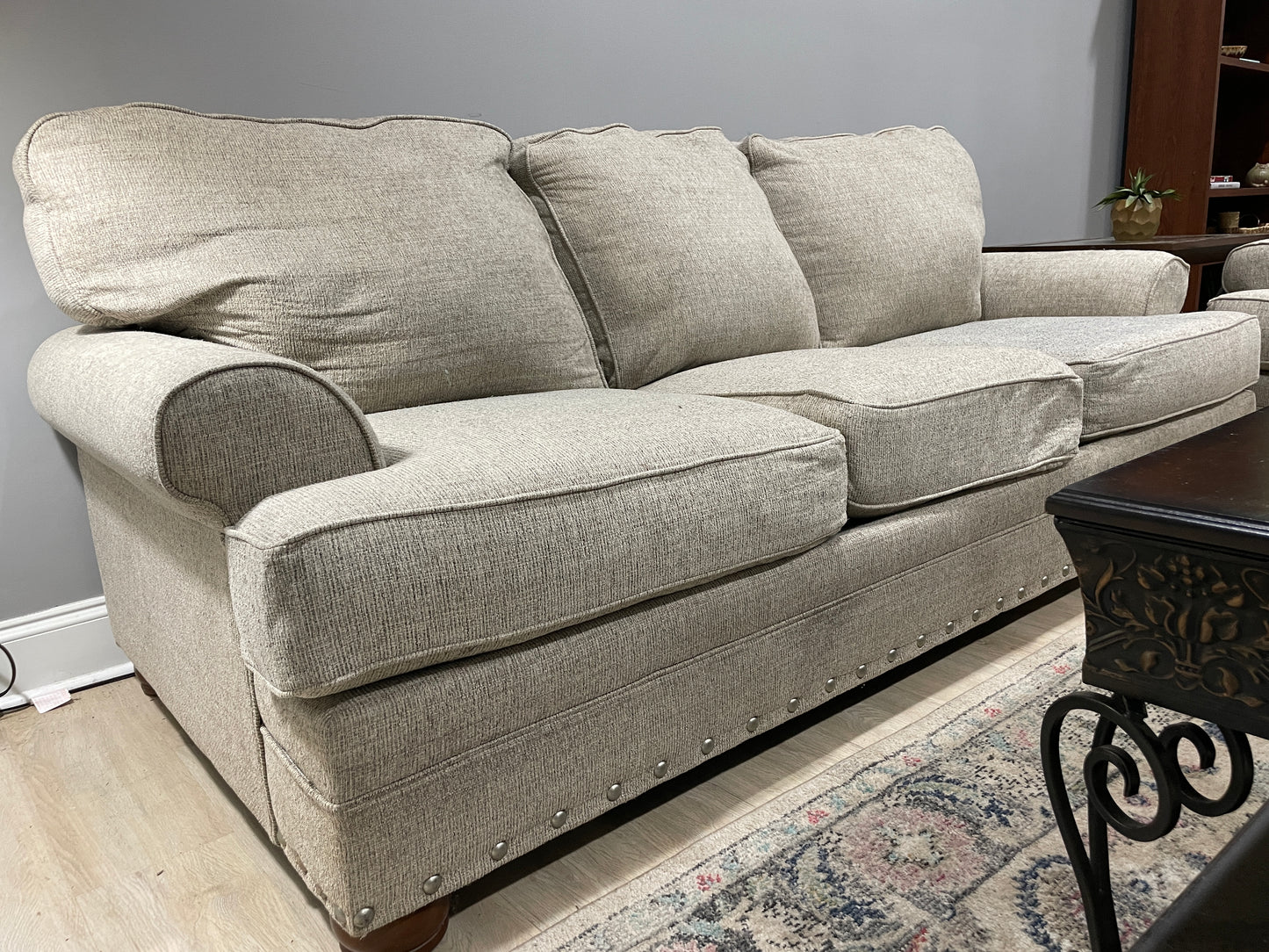 Super Comfy Greige Fabric Sofa Loveseat Set