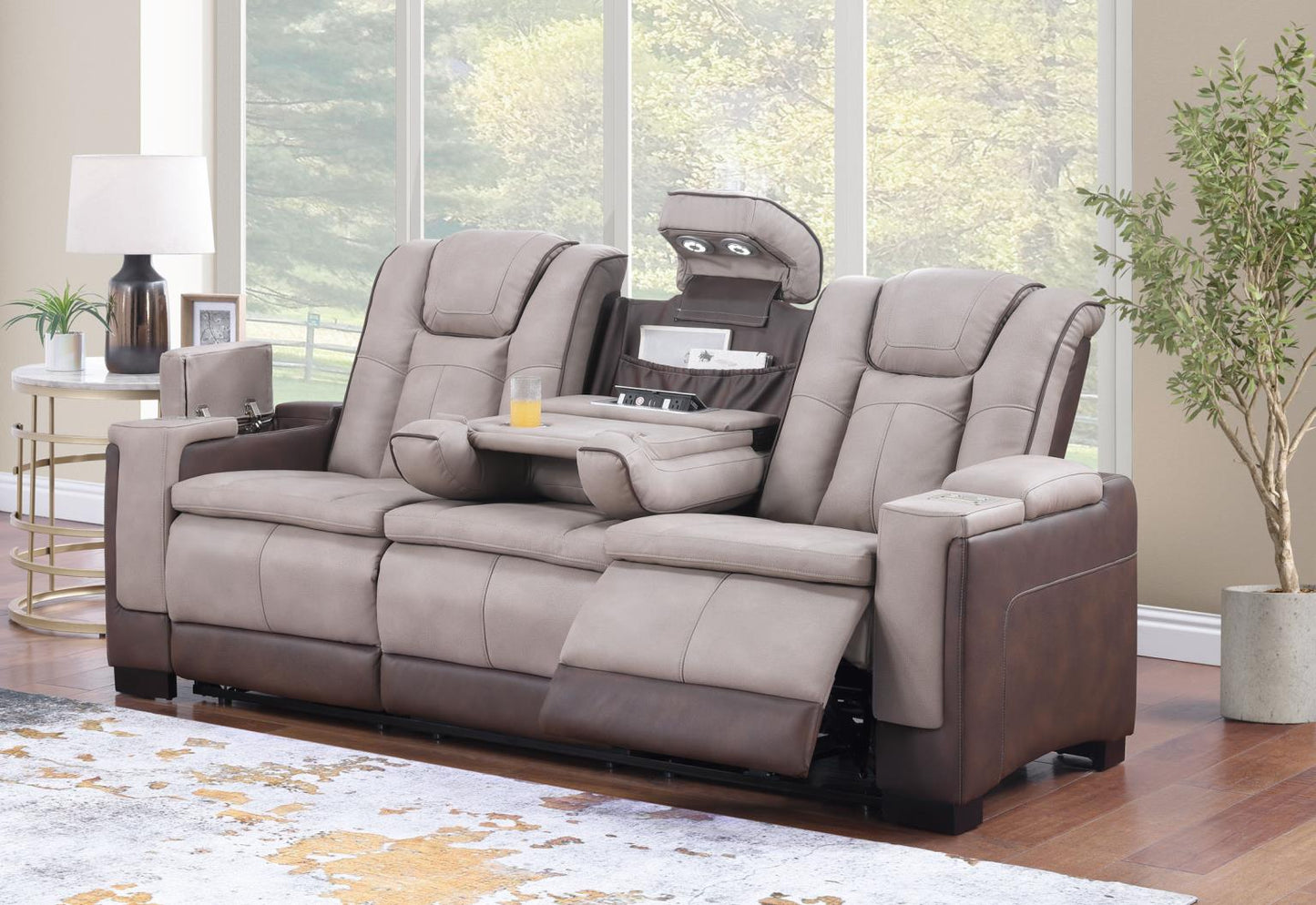 Molly Power Reclining Sofa - Brown Beige