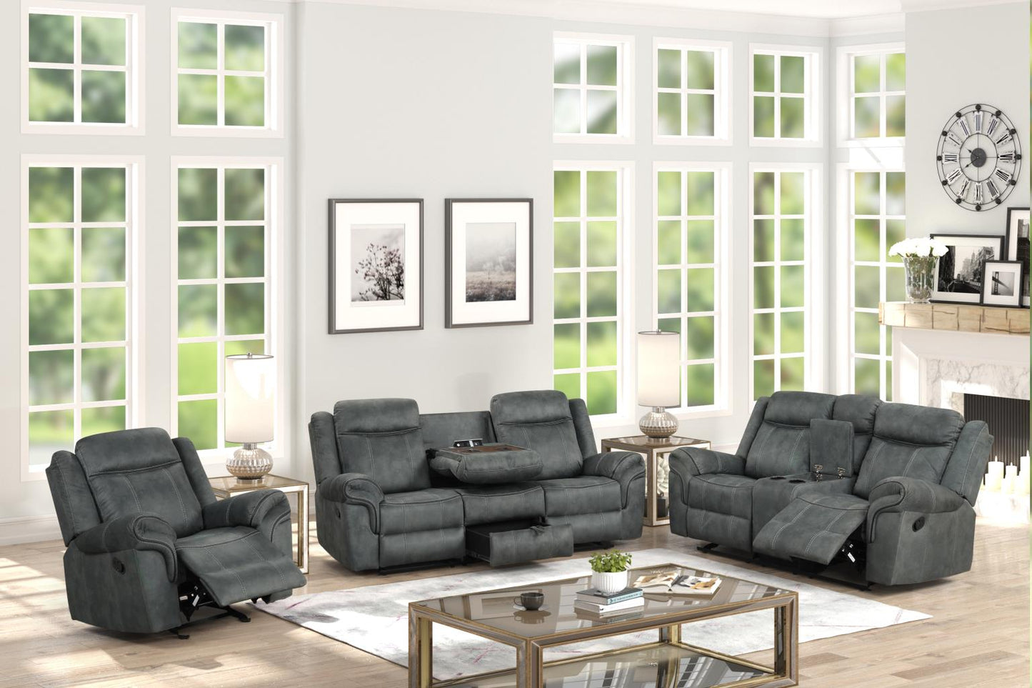 Palm Grey Reclining Living Room Set