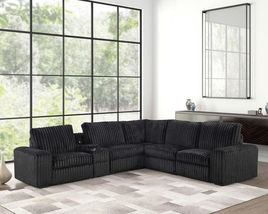 Vegas - Black Power Recliner Sectional with Storage Console, Bluetooth Speaker, Wireless Charger, Cup Holder, USB Charger