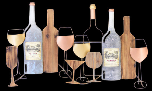 Wine and Glasses Wall Art – 43"x26" Mixed Media