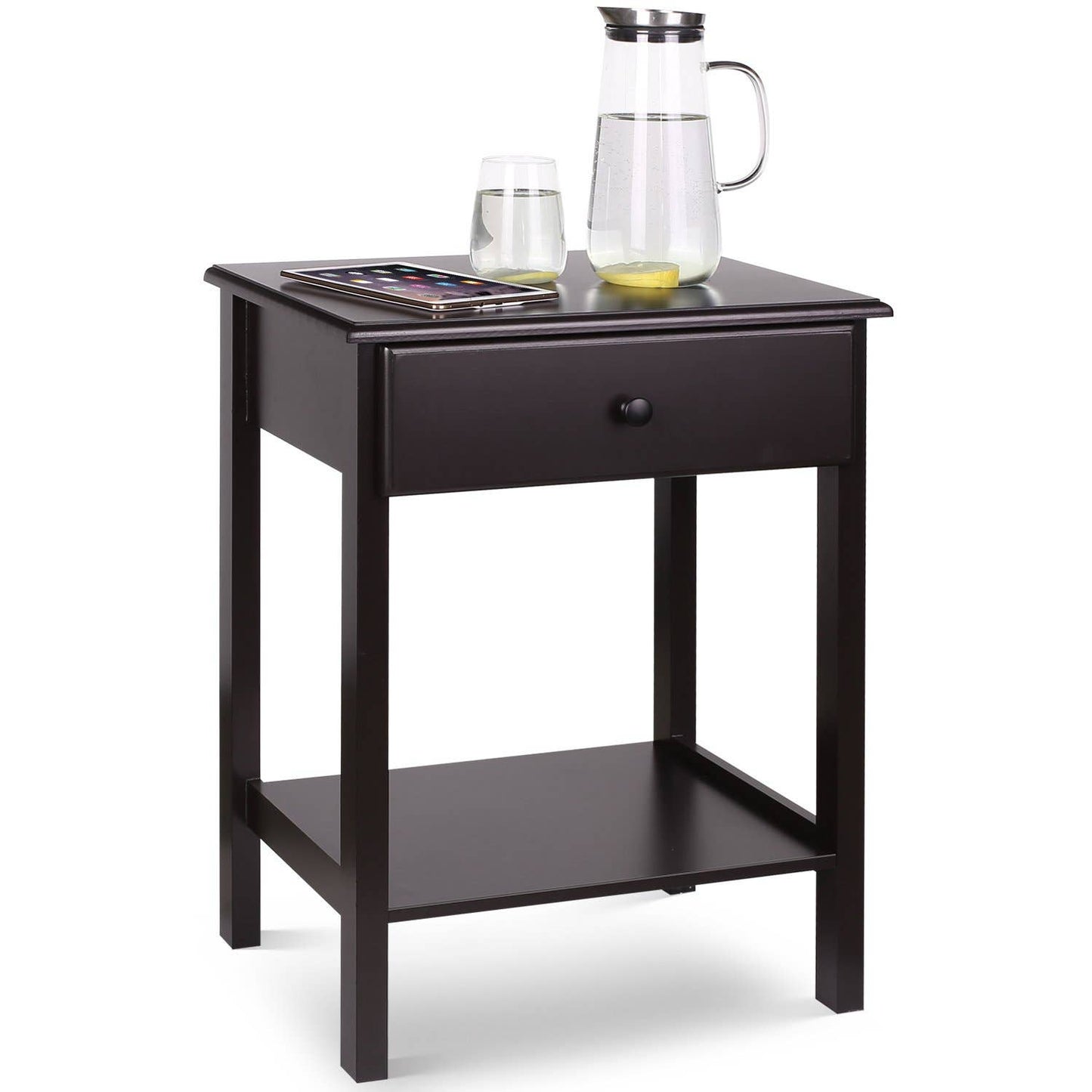 Night Stand with Drawer, End Wooden Bedside Table with Stora